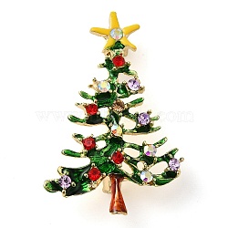 Christmas Alloy Colorful Rhinestone Brooches, Christmas Enamel Pins, Christmas Tree, 47x30.5mm(JEWB-U009-10H)