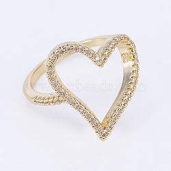 Brass Micro Pave Cubic Zirconia Finger Rings, Heart, Size 8, Golden, 18mm(RJEW-E145-16G-18mm)