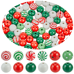9 Styles Painted Natural Wood European Beads, Large Hole Beads, Printed, Round, Mixed Color, 16x15~16mm, Hole: 4mm(WOOD-SP0001-14)