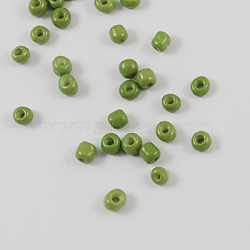 Baking Paint Glass Seed Beads, Olive Drab, 8/0, 3mm, Hole: 1mm, about 10000pcs/bag(SEED-S002-K9)