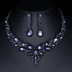 Teardrop Alloy Rhinestone Pendant Necklaces & Stud Dangle Earrings Sets, Capri Blue, 400mm(WGA4CA9-11)