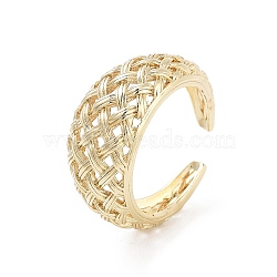 Hollow Tartan Cell Brass Open Cuff Ring for Women, Real 18K Gold Plated, 12mm, Adjustable(RJEW-Z055-05G-02)