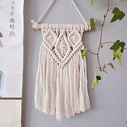 Cotton Cord Macrame Woven Wall Hanging, with Plastic Non-Trace Wall Hooks, for Nursery and Home Decoration, Floral White, 535x200x19mm(HJEW-C010-15)