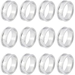 12Pcs Stainless Steel Grooved Finger Ring Settings, Ring Core Blank, for Inlay Ring Jewelry Making, Stainless Steel Color, US Size 9(18.9mm)(STAS-UN0038-94B)