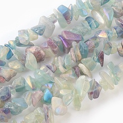 Natural Electroplated Fluorite Beads Strands, Chip, Pale Turquoise, 7~23x5~13x2~10mm, Hole: 1.2mm, about 6.6~7 inch(17~18cm)(G-G767-08A)