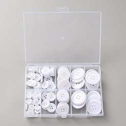 100Pcs 2-Hole Resin Buttons, Flat Round, White, 10~25x2~3mm, Hole: 1.6~2.5mm(BUTT-WH20005-08B)