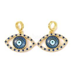 Rack Plating Brass Micro Pave Cubic Zirconia Pendant, with Glass, Long-Lasting Plated, Evil Eye, Real 18K Gold Plated, Royal Blue, 30x28.5x5.5mm, Hole: 6mm(KK-H486-20G-05)