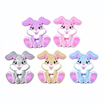 Food Grade Eco-Friendly Silicone Beads, Baby Chew Teething, Rabbit, Mixed Color, 90x72x9mm, Hole: 10.5x13mm