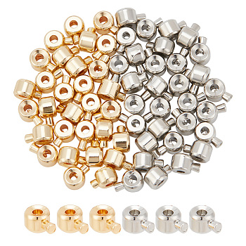 60Pcs 2 Colors Brass Crimp Beads, Long-Lasting Plated, Column, Mixed Color, 4.5x3.5x2.5mm, Hole: 0.9mm, 30pcs/color