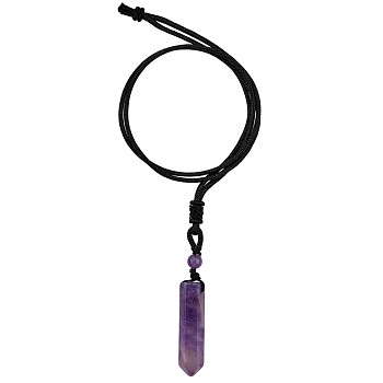 Natural Amethyst Bullet Pendant Necklace, Gemstone Jewelry for Women Men, 26.77 inch(68cm)