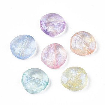 Transparent Acrylic Beads, Glitter Powder, Flat Round, Mixed Color, 14x14x5.5mm, Hole: 1.8mm, about 670pcs/500g