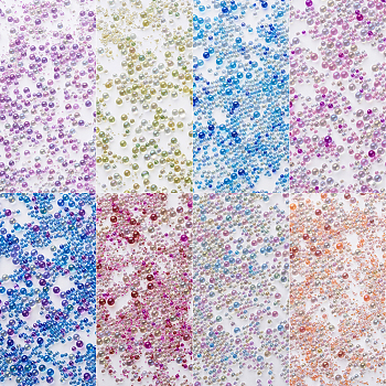 240G 8 Colors AB-Color Plated DIY 3D Nail Art Decoration Mini Glass Beads, Tiny Caviar Nail Beads, Mixed Color, 0.6~3mm, 30g/color