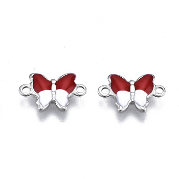 304 Stainless Steel Enamel Links Connectors, Nickel Free, Butterfly, Stainless Steel Color, Dark Red, 6.5x10x1mm, Hole: 1mm