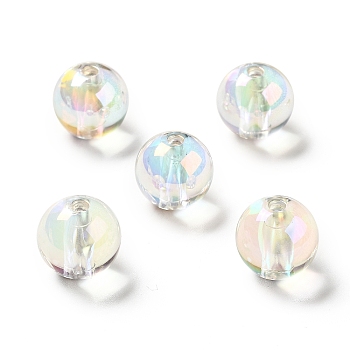 Two Tone UV Plating Rainbow Iridescent Acrylic Beads, Round, Clear, 15~15.5x15.5~16mm, Hole: 3~3.1mm