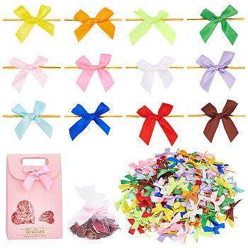 Elite 192Pcs 12 Colors Polyester Packaging Ribbon Bows, Gift Pull Bows, with Iron Wire Twist Ties, for DIY Gift Wrap Decoration, Wedding Candy Party Decoration, Mixed Color, 80mm, 16pcs/color