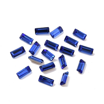 Glass Rhinestone Cabochons, Pointed Back & Silver Back Plated, Rectangle, Capri Blue, 7x3x2mm