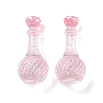 Dummy Bottle Transparent Resin Cabochon, with Sequins, Pink, 34.5x15mm