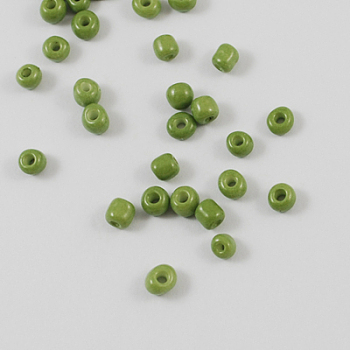 Baking Paint Glass Seed Beads, Olive Drab, 8/0, 3mm, Hole: 1mm, about 10000pcs/bag