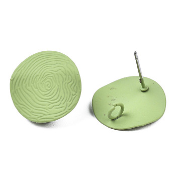 Spray Painted Iron Stud Earring Findings, with Vertical Loops, Flat Round, Yellow Green, 17mm, Hole: 2.5mm, Pin: 0.7mm