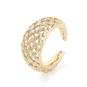 Hollow Tartan Cell Brass Open Cuff Ring for Women, Real 18K Gold Plated, 12mm, Adjustable