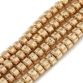 Electroplated Natural Lava Rock Beads Strands, Disc, Heishi Beads, Light Gold Plated, 4x3mm, Hole: 1mm, about 127pcs/strand, 15.75 inoch(40cm)