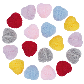 18Pcs 6 Colors Handmade Wool Felt Heart Ornament, for DIY Children Hair Tie, Clothing Accessories, Mixed Color, 27x28.5x18.5mm, 3pcs/color