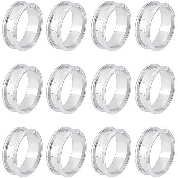 12Pcs Stainless Steel Grooved Finger Ring Settings, Ring Core Blank, for Inlay Ring Jewelry Making, Stainless Steel Color, US Size 9(18.9mm)