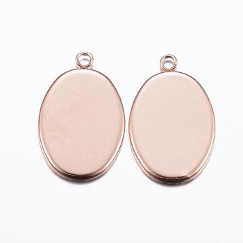 Ion Plating(IP) 304 Stainless Steel Pendant Cabochon Settings, Plain Edge Bezel Cups, Oval, Rose Gold, Tray: 18x13mm, 22x14x1.5mm, Hole: 1.5mm