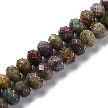 Natural Ruby in Zoisite Beads Strands, Faceted, Rondelle, 10x7~7.5mm, Hole: 1mm, about 51pcs/strand, 15.16''(38.5cm)