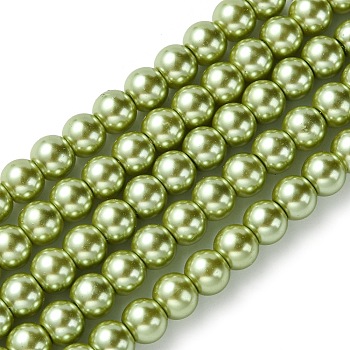 Eco-Friendly Dyed Glass Pearl Beads Strands, Grade A, Round, Cotton Cord Threaded, Olive Drab, 6mm, Hole: 1.2~1.5mm, about 70pcs/strand, 15.7 inch