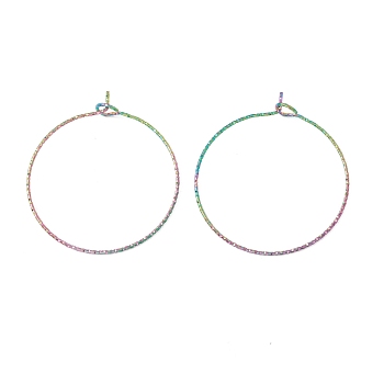 Rainbow Color Ion Plating(IP) 316 Surgical Stainless Steel Hoop Earrings Findings, Wine Glass Charms Rings, 34x30mm, Pin: 0.6mm