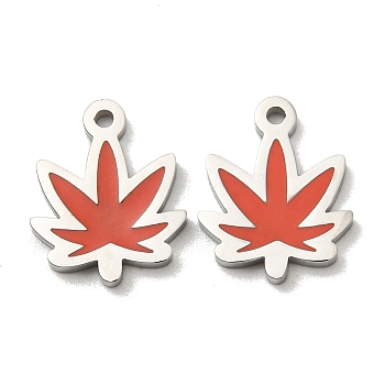 304 Stainless Steel Charms, with Enamel, Maple Leaf Charms, Stainless Steel Color, 13x10x1mm, Hole: 1.2mm