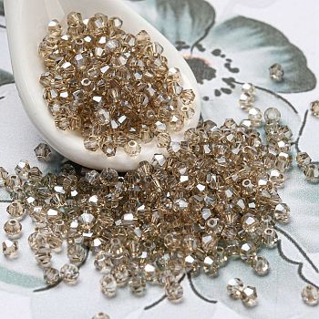 Transparent Electroplate Glass Beads, Faceted, Pearl Luster Plated, Bicone, Tan, 2x2mm, Hole: 0.7mm, about 720pcs/bag