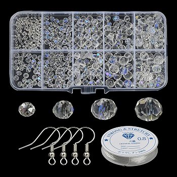 DIY Bracelet Earring Making Kit, Including Transparent Glass Rondelle Beads, Brass Earring Hooks, Clear, 518~540Pcs/set