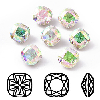 K9 Glass Rhinestone Cabochons, Pointed Back & Back Plated, Faceted, Square, Colorful, 8x8x5.5mm