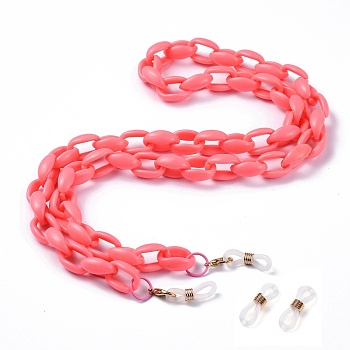 Eyeglasses Chains, Neck Strap for Eyeglasses, with Acrylic Cable Chains, Alloy Lobster Claw Clasps and Rubber Loop Ends, Tomato, 27.9 inch(71cm)