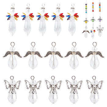 30Pcs 3 Style Electroplate Glass Pendants, with Alloy Findings, Angel Charms, Mixed Color, 27~56x18~22x9~19.5mm, Hole: 2~3.5mm, 10Pcs/style