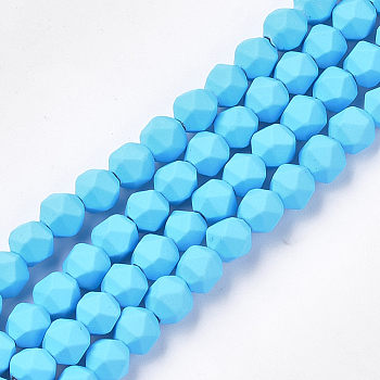 Spray Painted Non-magnetic Synthetic Hematite Beads Strands, Star Cut Round Beads, Faceted, Deep Sky Blue, 6x6x6mm, Hole: 0.8mm, about 64~67pcs/strand, 14.9 inch~15.7 inch