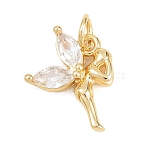 Brass Micro Pave Clear Cubic Zirconia Pendants, Fairy Charms, Cadmium Free & Lead Free, Real 18K Gold Plated, 15x11.5x4mm, Hole: 3mm(KK-D258-32G)