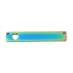 Ion Plating(IP) 304 Stainless Steel Links Connectors, Manual Polishing, Rectangle with Hollow Heart, Laser Cut, Rainbow Color, 36x6x1.7mm, Hole: 1.4mm(STAS-I311-09A-RC)