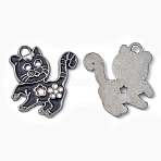 Alloy Enamel Kitten Pendants, Cadmium Free & Lead Free, Cartoon Cat with Flower Shape, Gunmetal, about 25.5mm long, 24mm wide, 2mm thick, hole: 2mm(EA556Y-4)