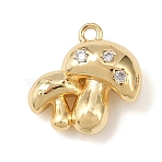 Brass Micro Pave Clear Cubic Zirconia Charms, Mushroom, Cadmium Free & Nickel Free & Lead Free, Real 18K Gold Plated, 13x13x6mm, Hole: 1.2mm(KK-G545-21G)