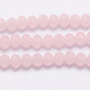 Imitation Jade Glass Bead Strands, Faceted, Rondelle, Pink, 3.5x2.5~3mm, Hole: 1mm, about 139pcs/strand, 14 inch(GLAA-F001-3x2mm-27)