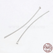 925 Sterling Silver Flat Head Pins, Silver, 50x0.5mm, Head: 2mm(X-STER-F018-01E)