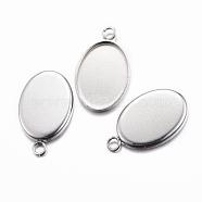 304 Stainless Steel Pendant Cabochon Settings, Plain Edge Bezel Cups, Oval, Stainless Steel Color, Tray: 14x10mm, 17.5x11x1.5mm, Hole: 2mm(STAS-H383-12P)