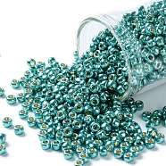 TOHO Round Seed Beads, Japanese Seed Beads, (PF569) PermaFinish Turquoise Metallic, 8/0, 3mm, Hole: 1mm, about 1111pcs/50g(SEED-XTR08-PF0569)