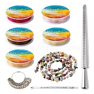 DIY Mixed Stone Chip Beads Finger Ring Making Kit, Including Natural & Synthetic Mixed Stone Chip Bead Strand, Copper Wire, Jewelry Measuring Tool Sets, Ring Sizer US Finger Measure, Stone Chip Beads Strand: 31.5 inch(DIY-LS0004-12)