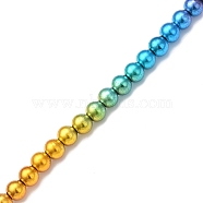 Electroplate Synthetic Non-magnetic Hematite Beads Strands, Round, Rainbow Plated, 8x7mm, Hole: 1.5mm, about 53pcs/strand, 14.88 inch(37.8cm)(G-F740-01B)