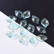 Transparent Glass Pendants, with Glitter Powder, Petal, Sky Blue, 19x13x4.5mm, Hole: 1mm(GLAA-L027-C04)