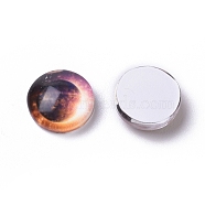 Glass Cabochons, Half Round/Dome, Planet Print Pattern, Colorful, 10x4mm(GLAA-WH0015-15B-07)
